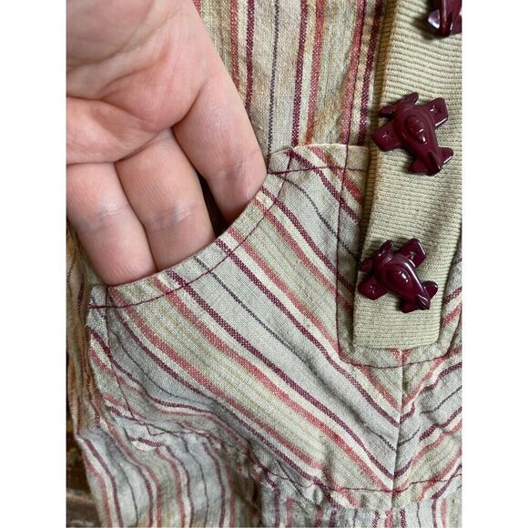 Tiny Tots Original Tan/Maroon Striped Romper with Airplane Aircraft Toggle Butto - Picture 5 of 11